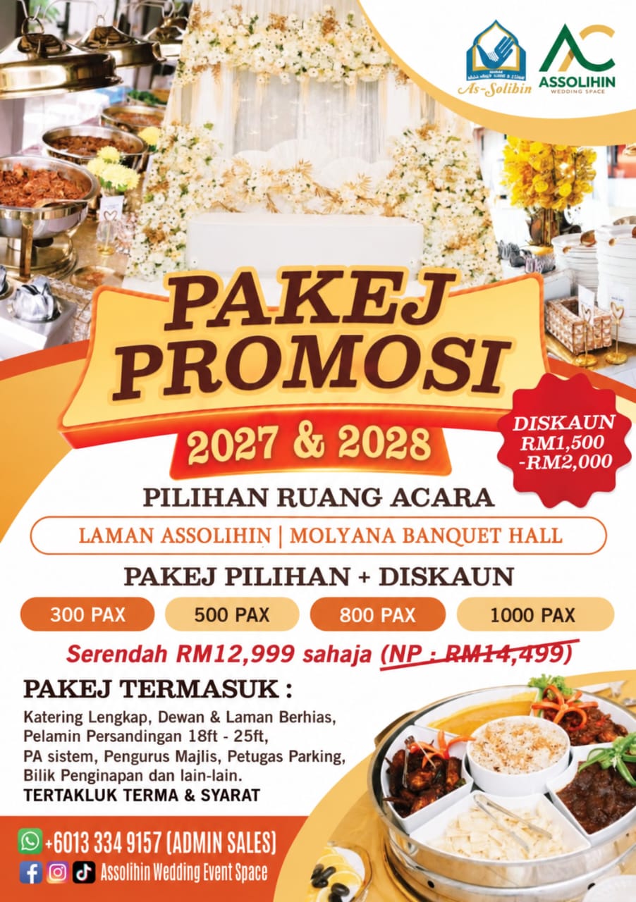 Poster Pakej Promosi Assolihin Wedding Event Space untuk tahun 2027 dan 2028